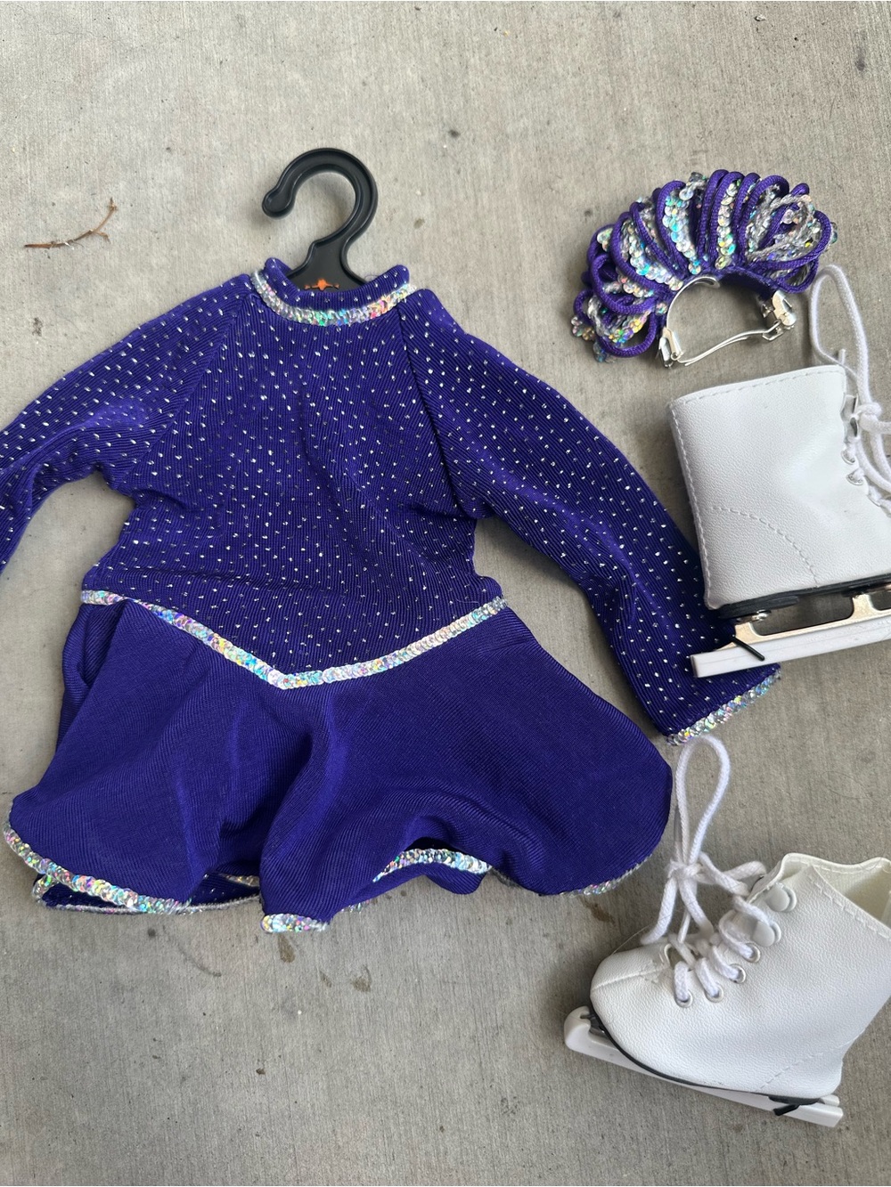 American Girl Doll Purple Figure Skating Outfit Ice Skates Hair Scrunchie